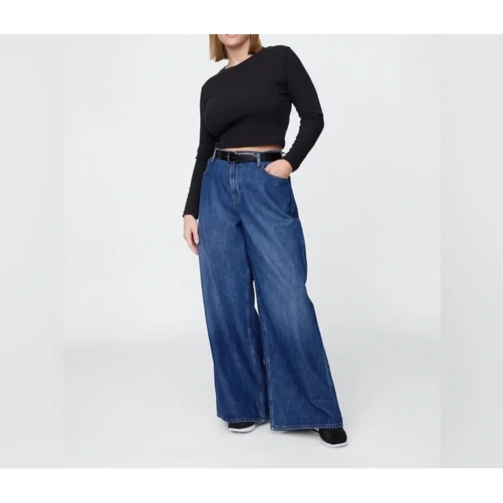 Gap Wide Leg Womens Jeans NWT Super Baggy Dark Wash 29 Short US 8 100% Cotton